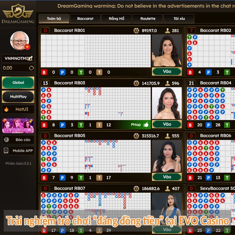 Trải nghiệm trò chơi “đáng đồng tiền” tại EVO Casino